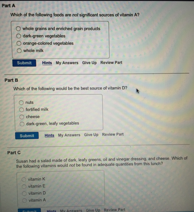 Solved Part A Which Of The Following Foods Are Not | Chegg.com