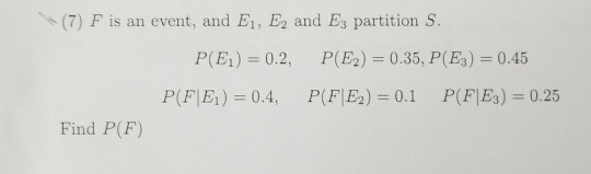 Solved F is an event, and E1, E2, and E3 partition S. | Chegg.com