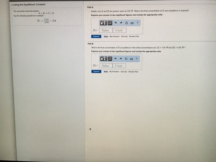 Solved The Reversible Chemical Reaction A + B = C + D Has | Chegg.com