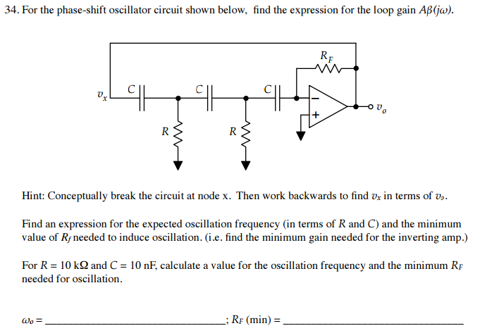 Solved For the phase-shift oscillator circuit shown below, | Chegg.com
