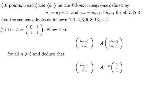 Solved Let {a_n} be the Fibonacci sequence defined by a_1 = | Chegg.com