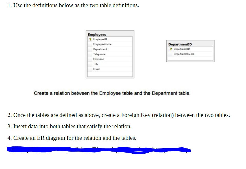 Solved the two table definitions. Employees EmployeeD | Chegg.com