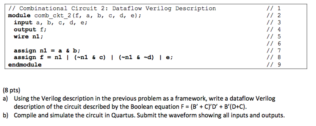 //Combinational Circuit 2: Dataflow Verilog | Chegg.com