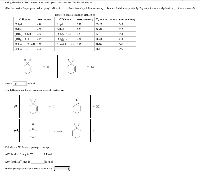 Solved 1. Using The Table Of Bond Dissociation Enthalpies, | Chegg.com