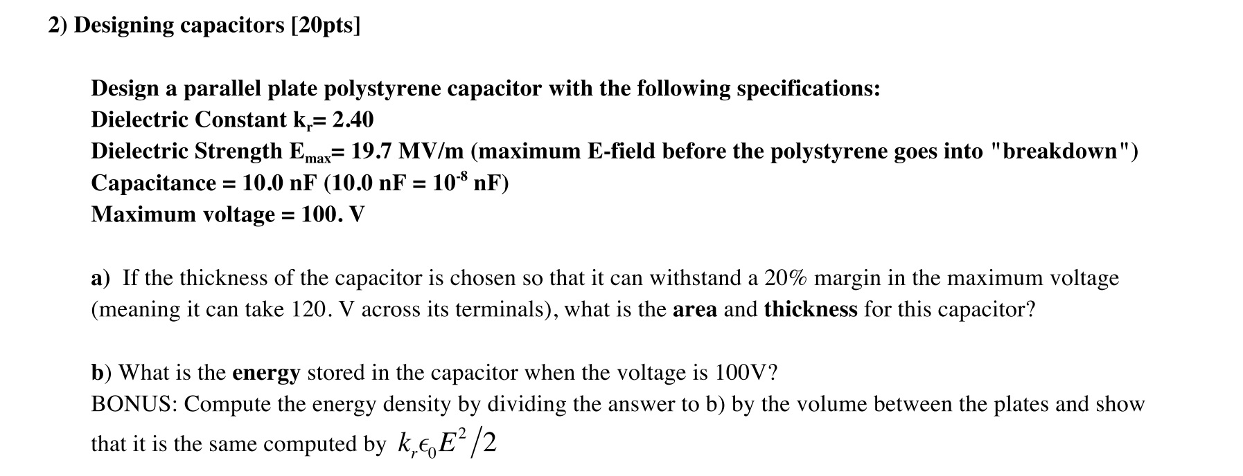 Solved 2) Designing capacitors [20pts] Design a parallel | Chegg.com