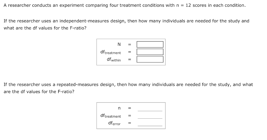 Solved A researcher conducts an experiment comparing four | Chegg.com