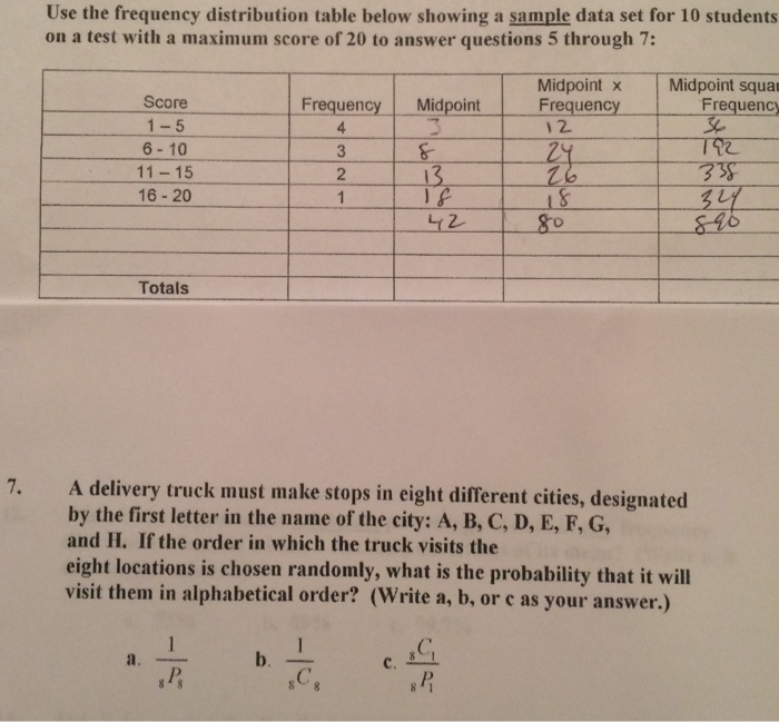 Solved Use the frequency distribution table below showing a