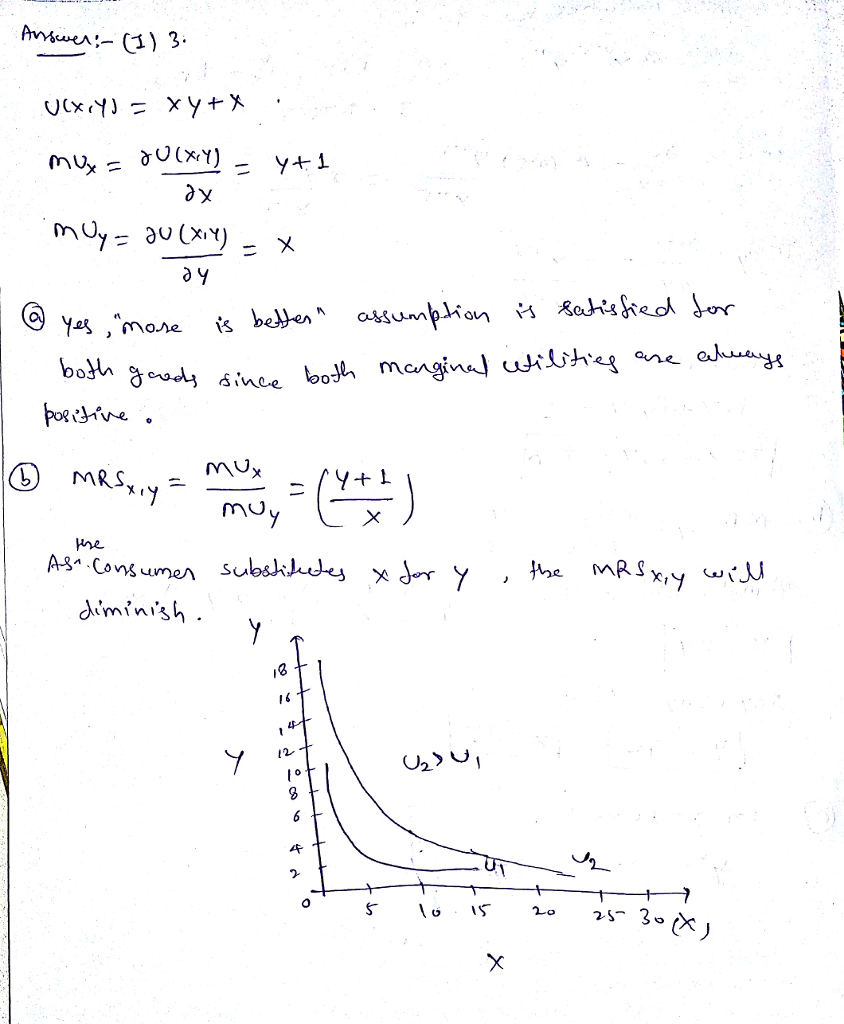 Utility Function Worksheet Answer Key (Solved) - Answer all parts of Problem 3.15 for the utility function ...