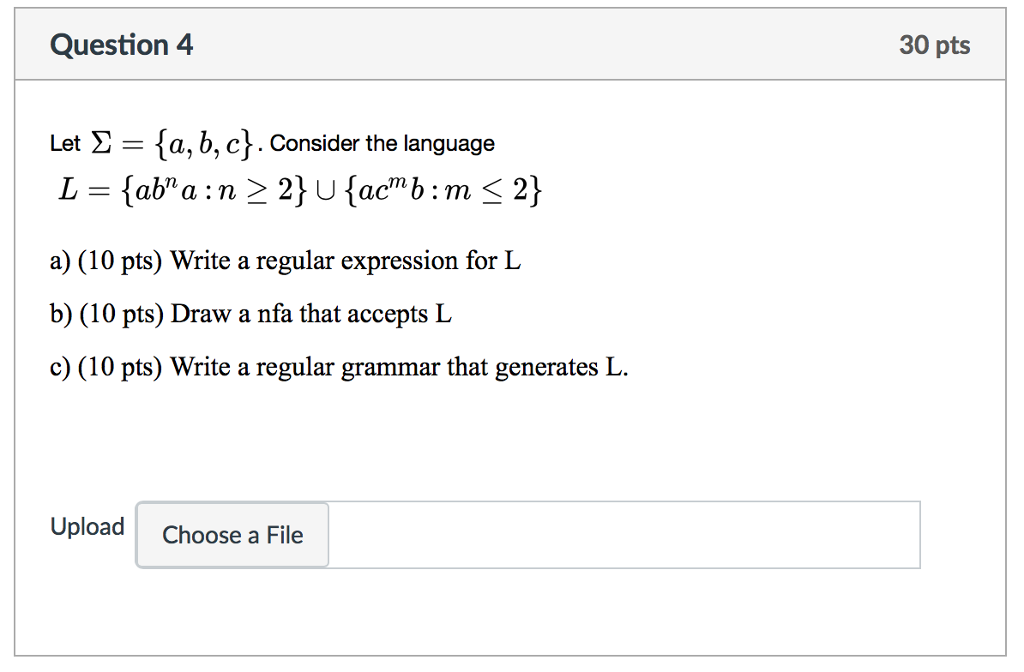 Solved Let Sigma = {a, B, C}. Consider The Language L = | Chegg.com