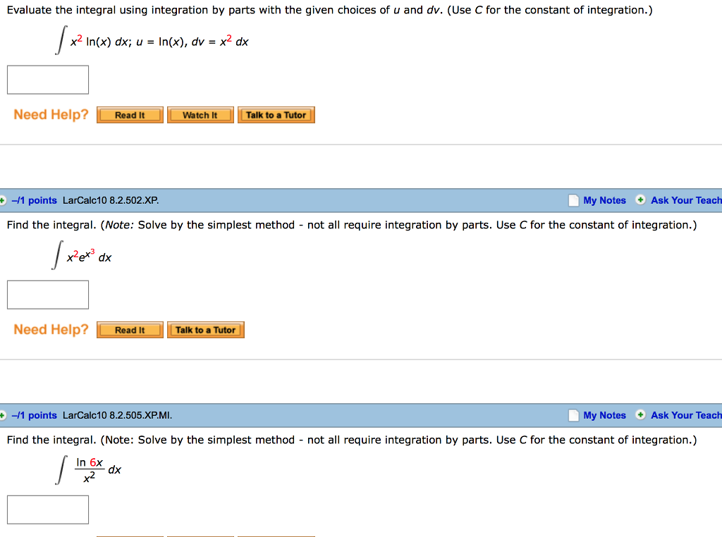 Solved Evaluate The Integral Using Integration By Parts With | Chegg.com