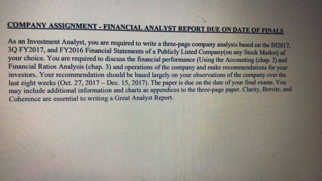 COMPANY ASSIGNMENT-FINANCIALANALYST REPORT DUE ON | Chegg.com