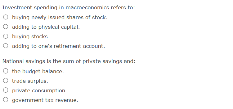 Solved Investment spending in macroeconomics refers to O | Chegg.com