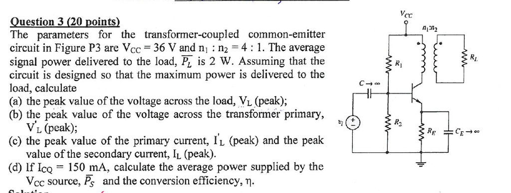 Solved The Parameters For The Transformer-coupled | Chegg.com