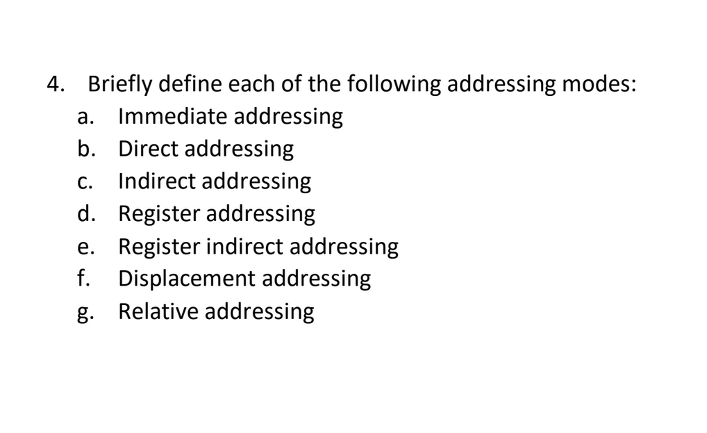 Solved Briefly Define Each Of The Following Addressing | Chegg.com