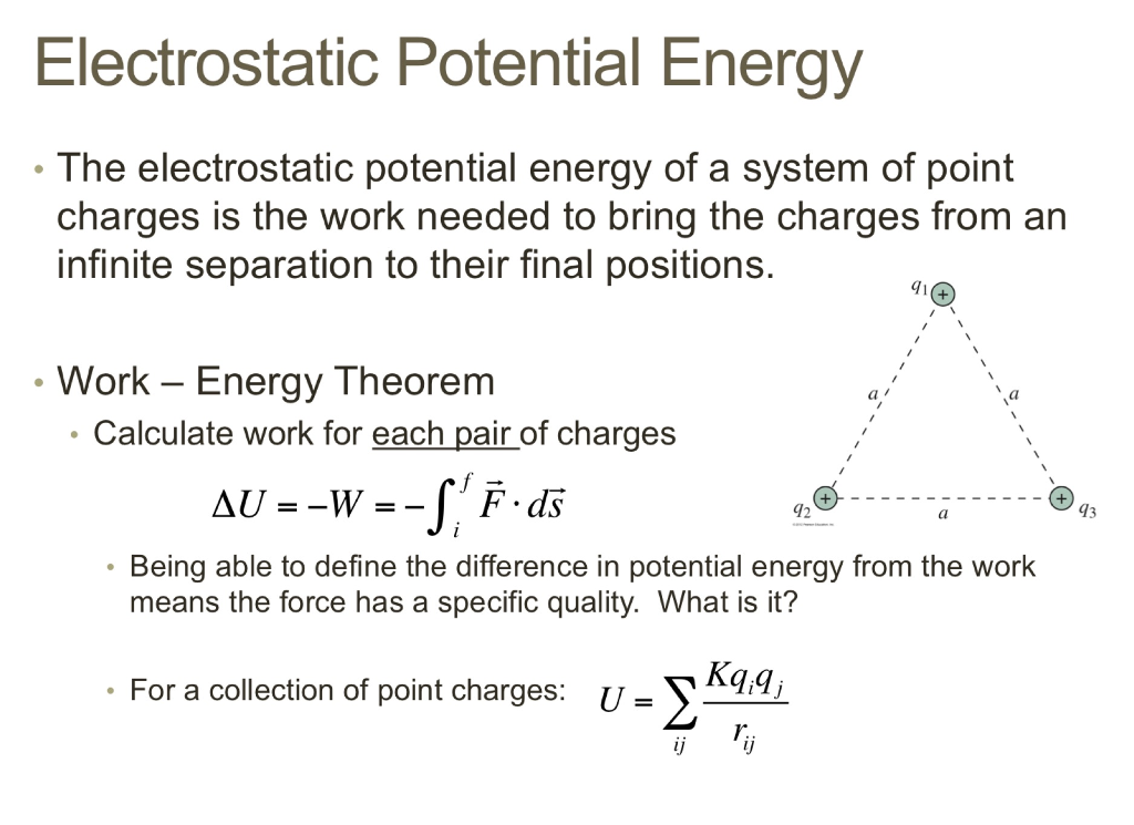 Solved Electrostatic Potential Energy The electrostatic