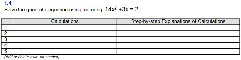 Solved 1.4 Solve the quadratic equation using factoring: | Chegg.com