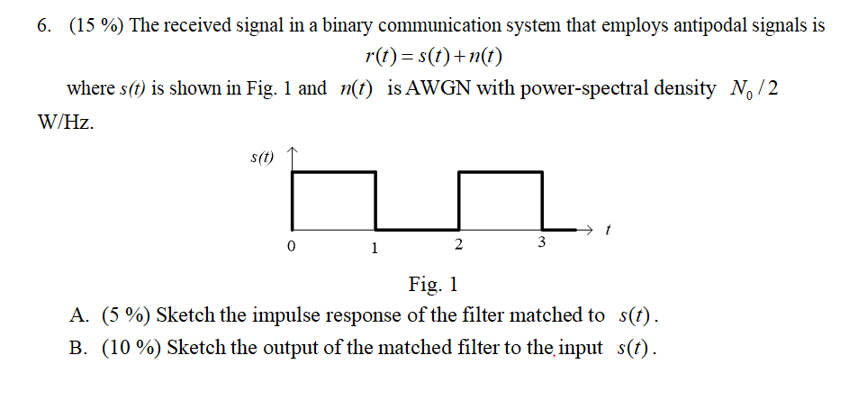 Solved 6 (15 %) The received signal in a binary | Chegg.com