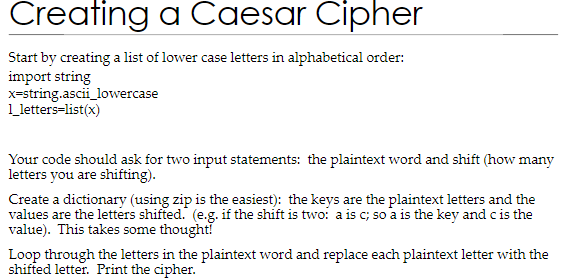 Solved Creating a Caesar Cipher list of lower case letters | Chegg.com