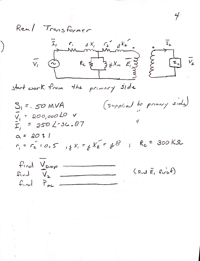 Solved Transformer problem. Find Voltage drop and V2 and | Chegg.com