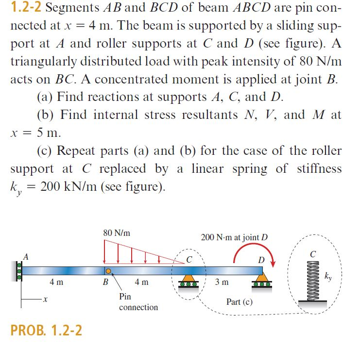 Solved 1.2-2 Segments AB And BCD Of Beam ABCD Are Pin Con- | Chegg.com