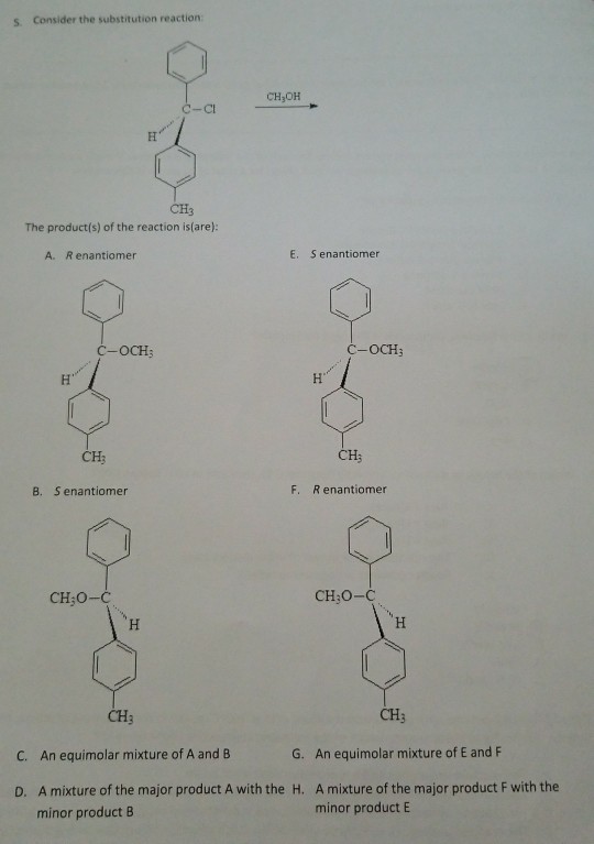 Solved s Consider the substitution reaction CH OH CH3 The | Chegg.com