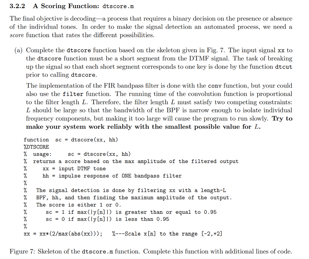 Solved 3.2.2 A Scoring Function: dtscore.m The final | Chegg.com