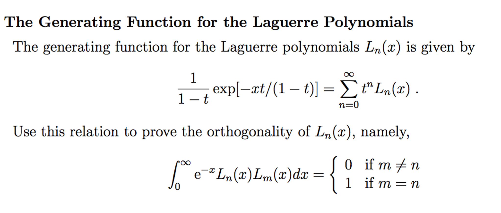 The Generating Function For The Laguerre Polynomials 7753