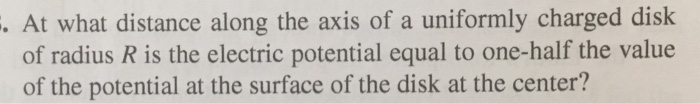 Solved At what distance along the axis of a uniformly | Chegg.com