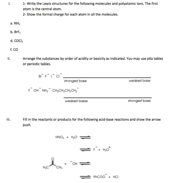 Solved I. 1- Write the Lewis structures for the following | Chegg.com