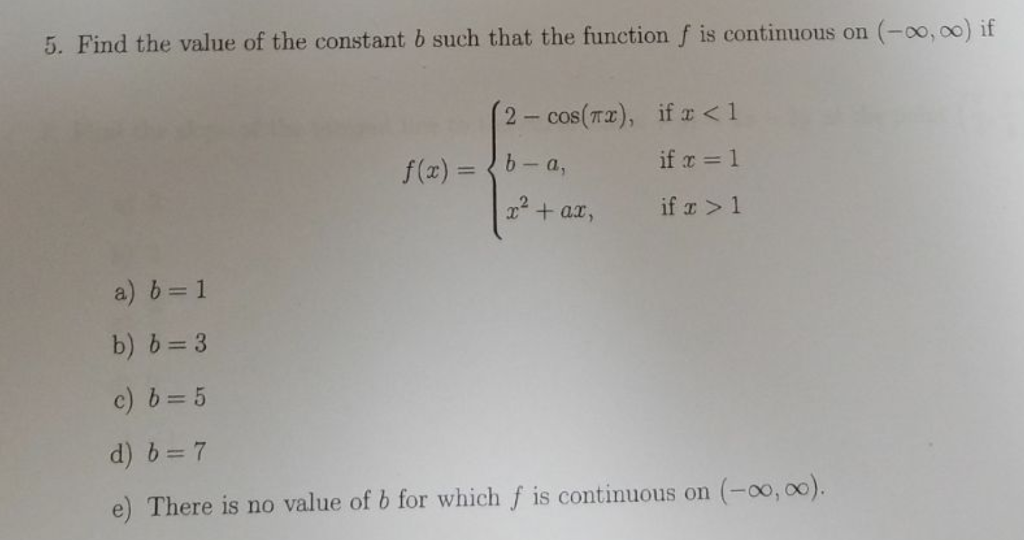 Solved 5. Find The Value Of The Constant B Such That The | Chegg.com