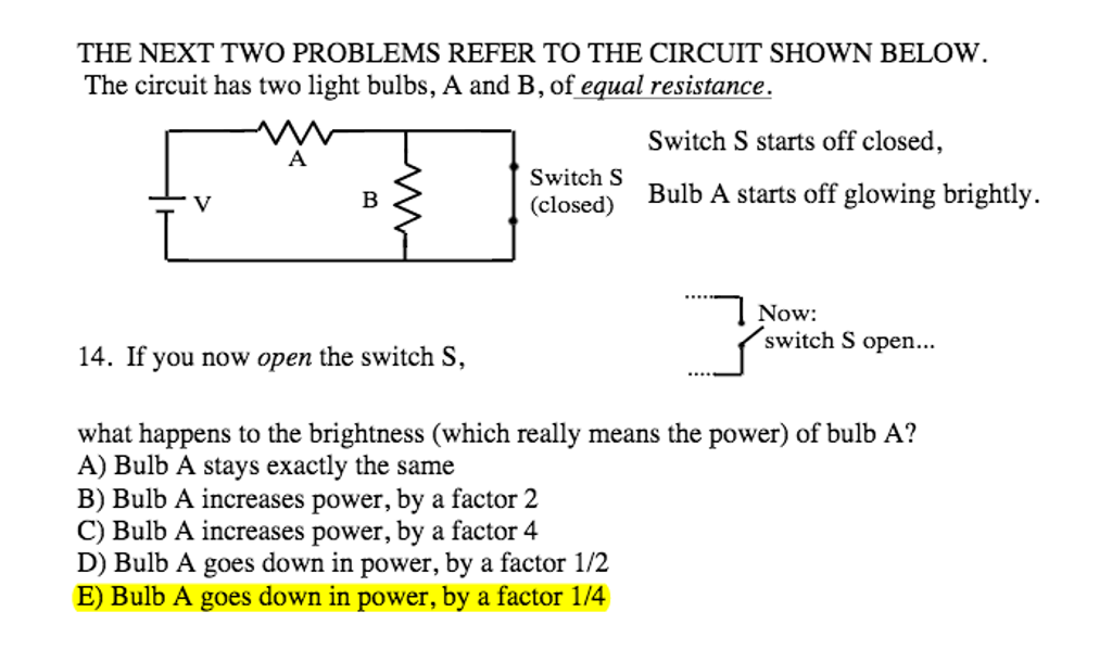 Solved The circuit has two light bulbs A and B of equal Chegg