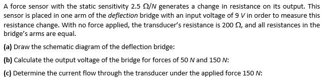 Solved A force sensor with the static sensitivity 2.5 ?/N | Chegg.com