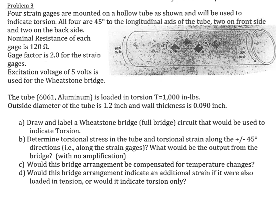 Solved Problem3 Four strain gages are mounted on a hollow | Chegg.com