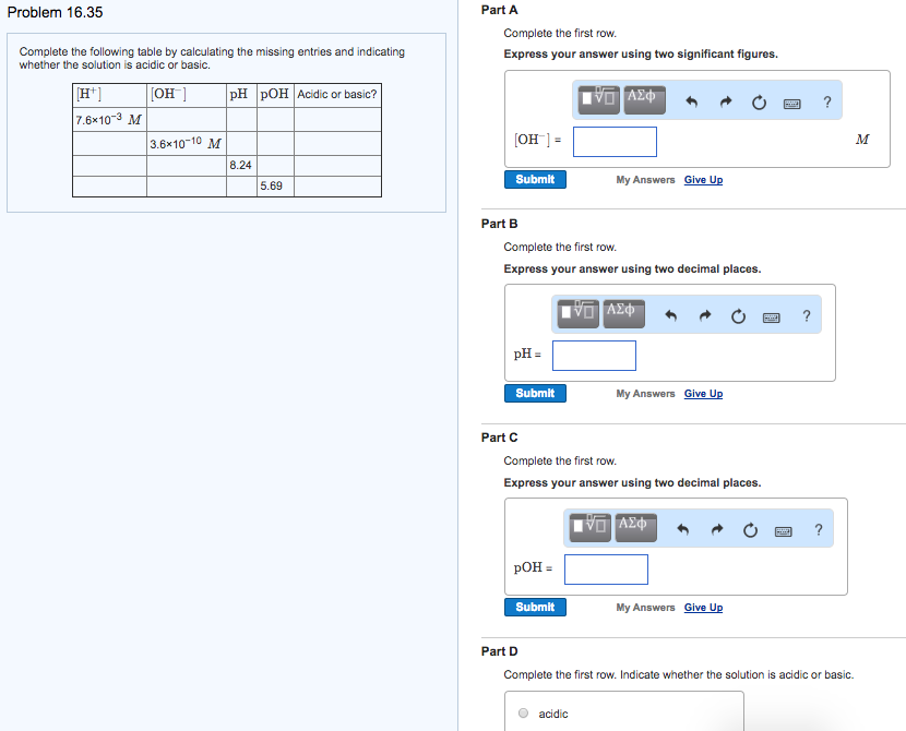 Solved Problem 16.35 Complete The Following Table By | Chegg.com