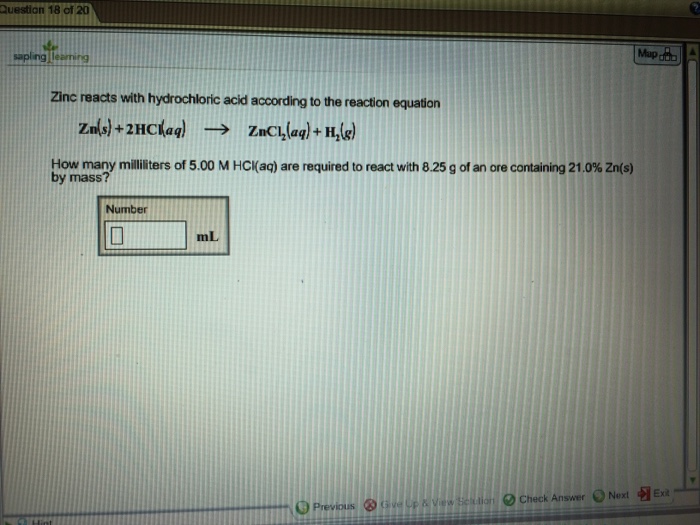 Solved Zinc reacts with hydrochloric acid according to the