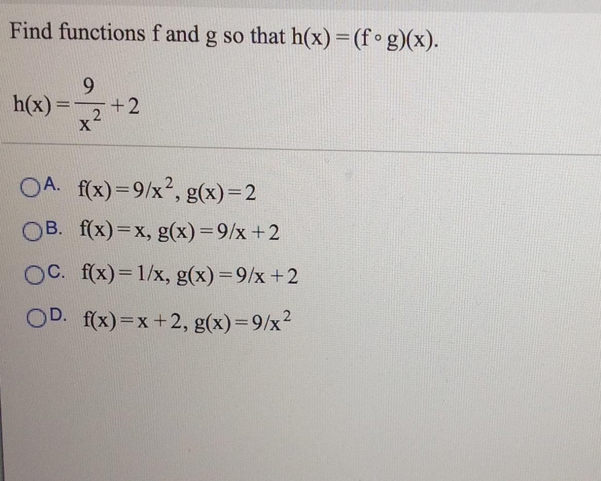 Solved Find Functions F And G So That H X F O G X