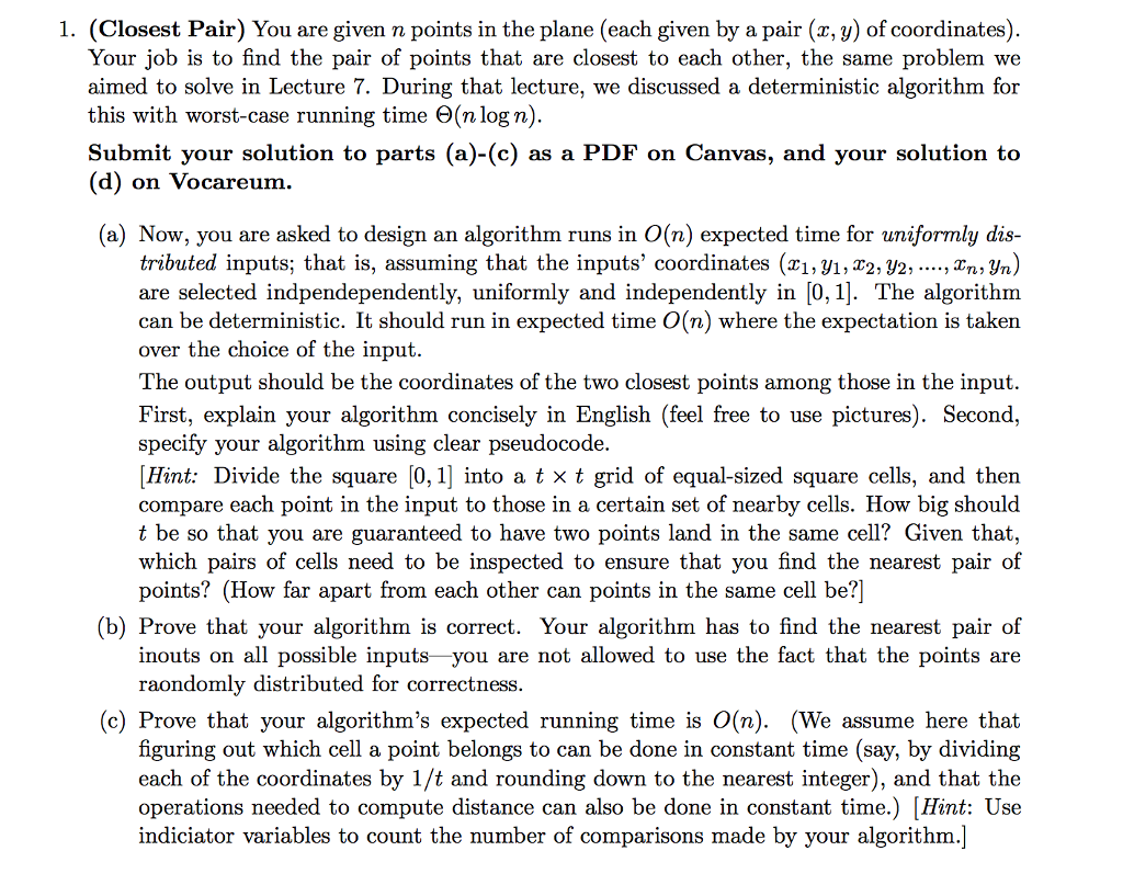 You are given n points in the plane (each given by a | Chegg.com