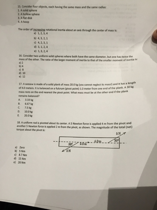 Solved 15. Consider Four Objects, Each Having The Same Mass | Chegg.com