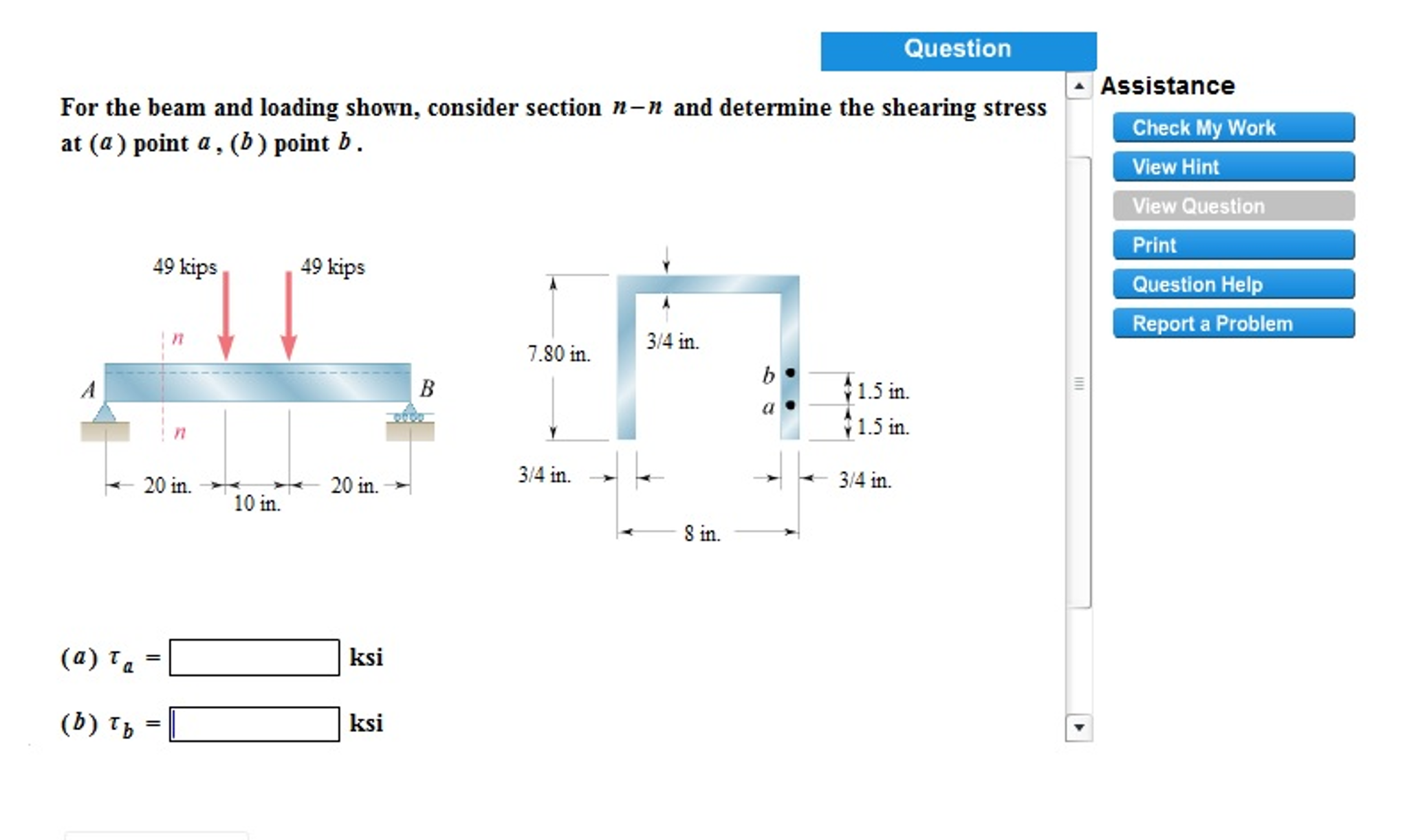 Solved For The Beam And Loading Shown, Consider Section N-n | Chegg.com