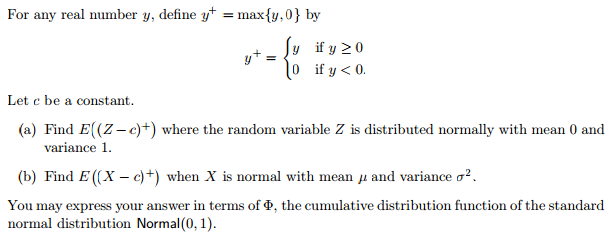 Solved For any real number y, define y^+ = max {y, 0} by | Chegg.com