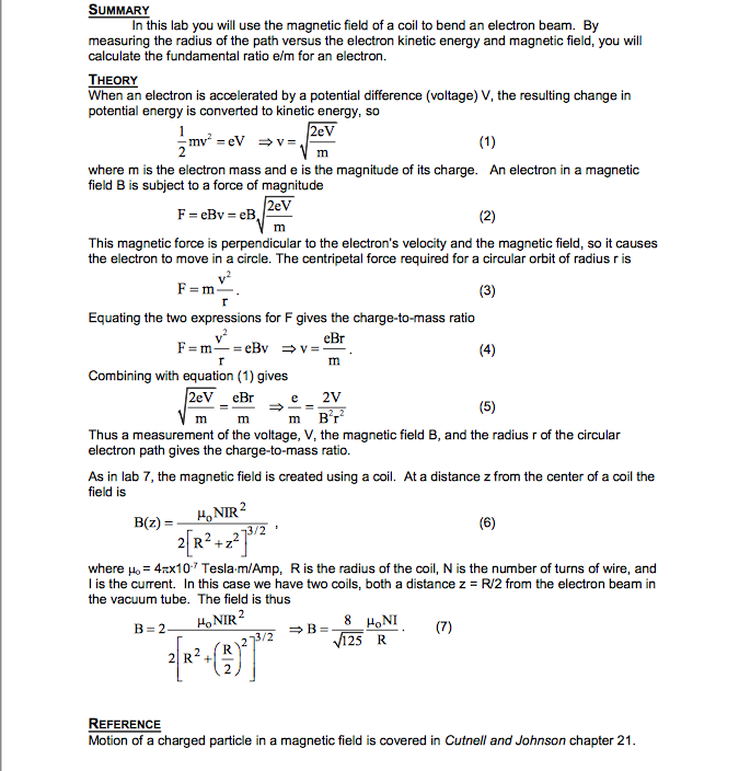 Solved SUMMARY In this lab you will use the magnetic field | Chegg.com