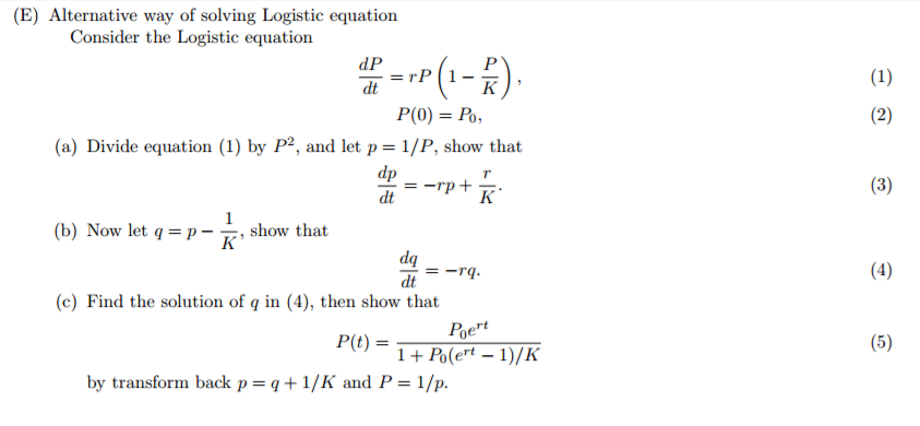 Solved Alternative way of solving Logistic equation | Chegg.com