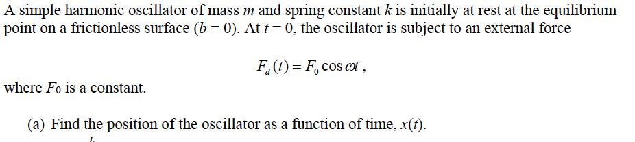 Solved A simple harmonic oscillator of mass m and spring | Chegg.com
