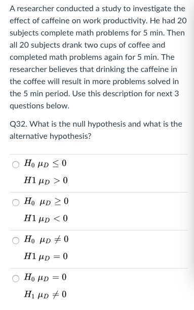 Solved A researcher conducted a study to investigate the | Chegg.com