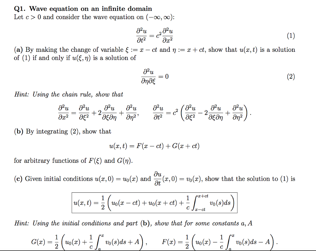 Solved Q1. Wave equation on an infinite domain Let c > 0 and | Chegg.com