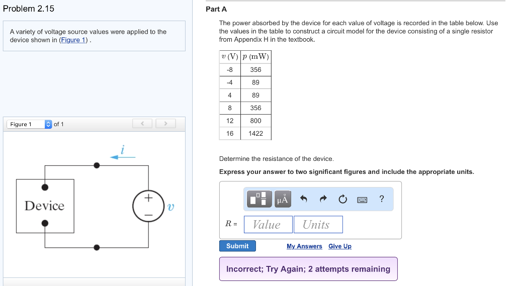 Solved Problem 1.32 The voltage and power values for each of | Chegg.com