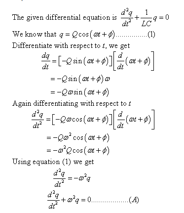 Solved The given differential equation is d2q/dt2 + 1/LC q = | Chegg.com