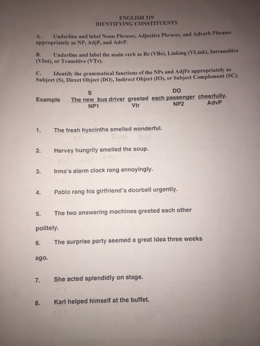 Solved: Underline And Label Noun Phrase, Adjective Phrases... | Chegg.com