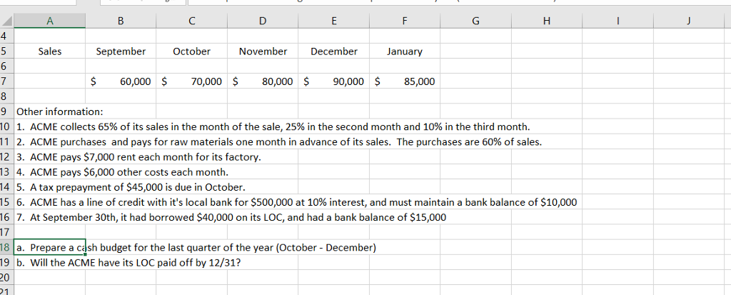 Solved ACME collects 65% of its sales in the month of the | Chegg.com