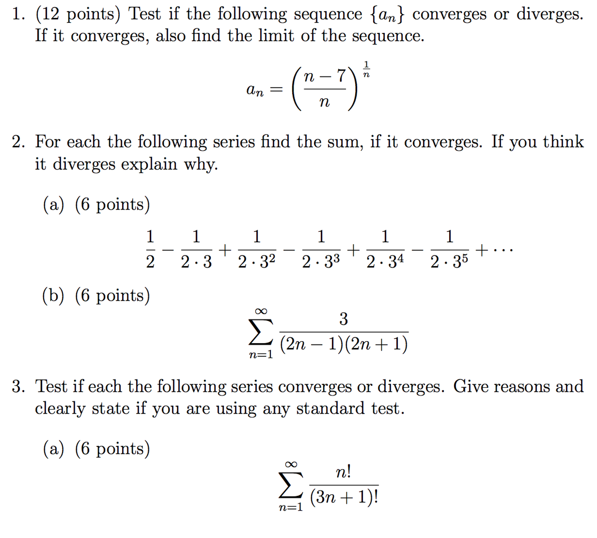 Solved Test If The Following Sequence {a N} Converges Or 